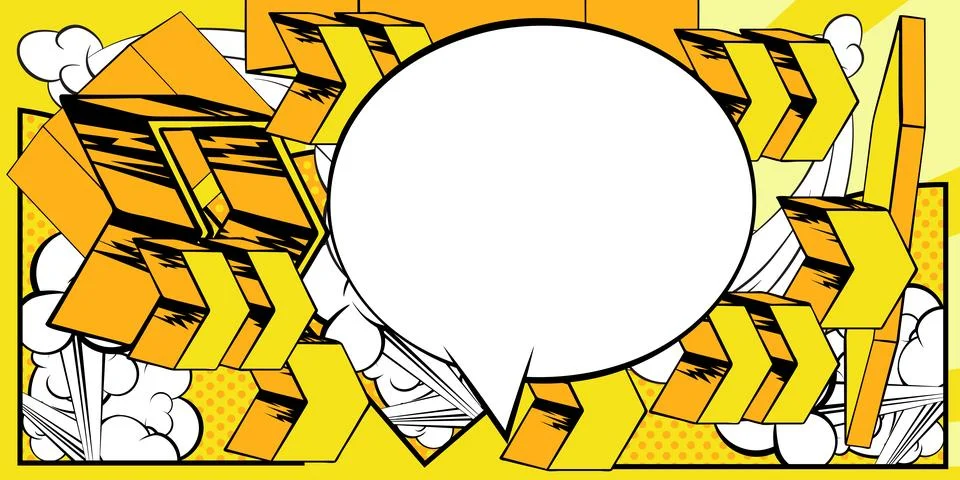 White Comic book speech bubble with yellow Comics abstract arrow Symbols. R.. Stock Illustration