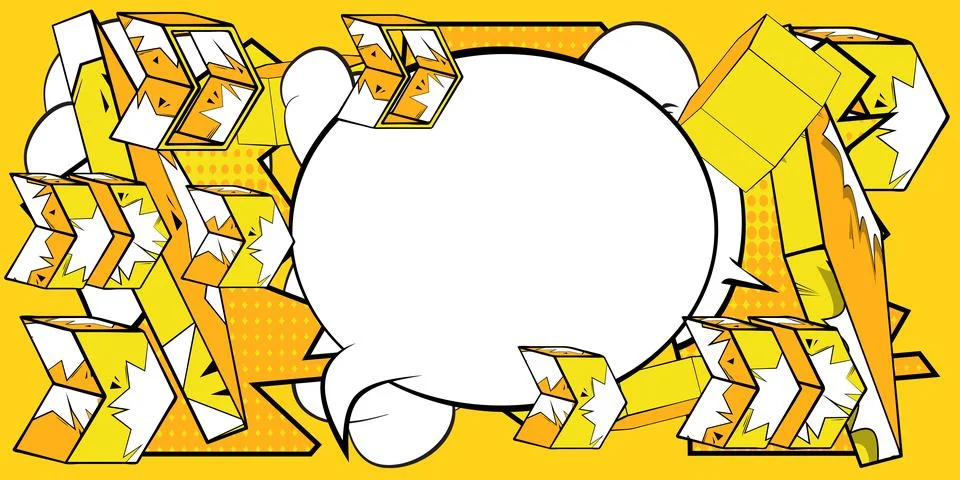 White Comic book speech bubble with yellow Comics abstract arrow Symbols. R.. Stock Illustration