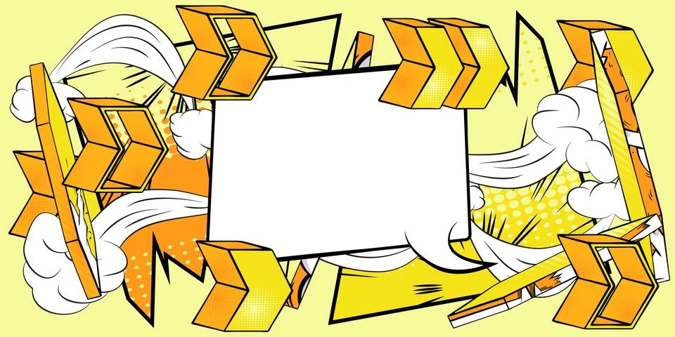 White Comic book speech bubble with yellow Comics abstract arrow Symbols. R.. Stock Illustration
