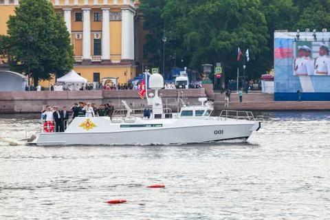 White command boat with Commander of NAVY Stock Photos