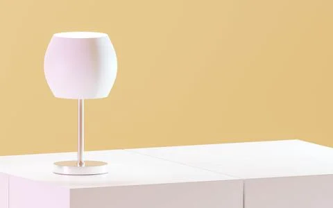 White commode with table lamp in bright minimalism interior and orange wall Stock-Fotos