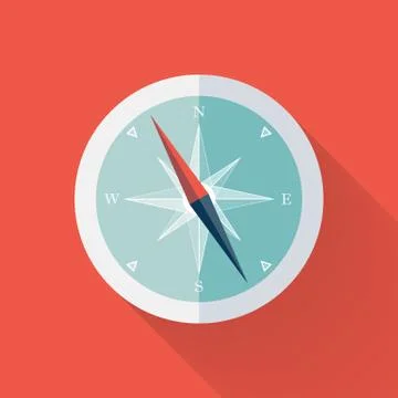 White Compass flat icon over red Stock Illustration