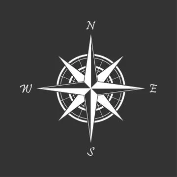 White compass icon on black background. Marine navigation. Sign for map Stock Illustration