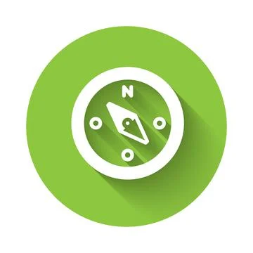 White Compass icon isolated with long shadow. Windrose navigation symbol. Wind Stock Illustration