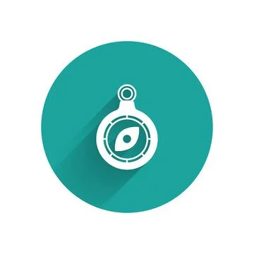 White Compass icon isolated with long shadow background. Windrose navigation Stock Illustration