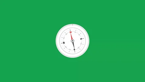 White compass icon with spinning needle on green screen. 4K Stock Footage 340882775
