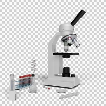 A white compound light microscope is depicted Фото