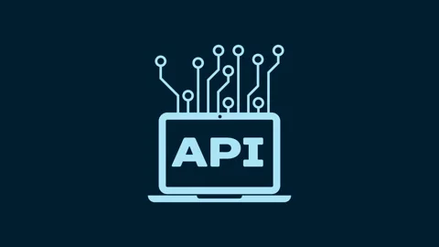 White Computer api interface icon isolated on blue background. Application Stock Footage 230013220