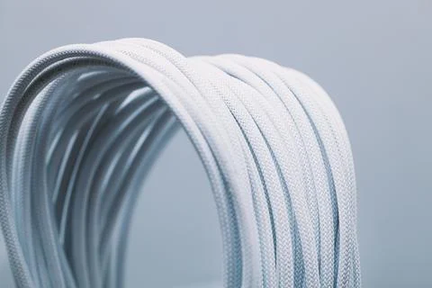 White computer cables, computer power supply wiring 스톡 사진