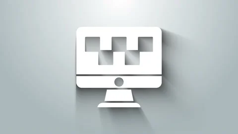 White Computer call taxi service icon isolated on grey background. 4K Video Stock Footage 147227466