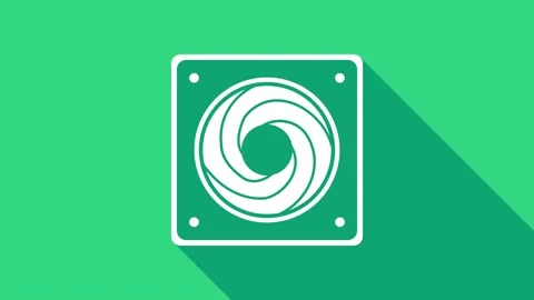 White Computer cooler icon isolated on green background. PC hardware fan. 4K Video stock 146950538