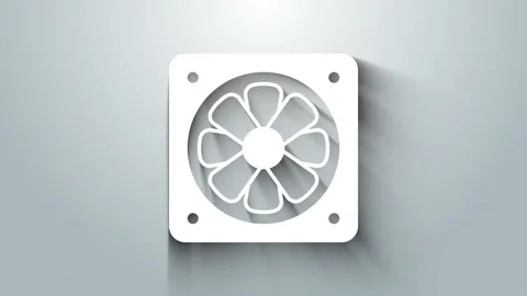White Computer cooler icon isolated on grey background. PC hardware fan. 4K Video stock 156389496