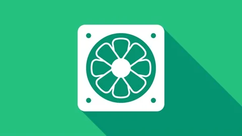 White Computer cooler icon isolated on green background. PC hardware fan. 4K Video stock 156389510