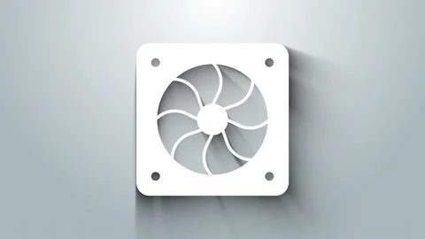White Computer cooler icon isolated on grey background. PC hardware fan. 4K Video stock 156390315
