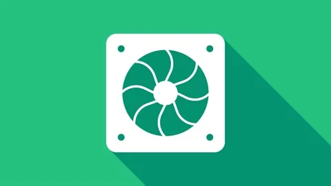 White Computer cooler icon isolated on green background. PC hardware fan. 4K Video stock 156390325