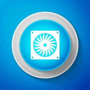 White Computer cooler icon isolated on blue background. PC hardware fan. Circle イラスト素材