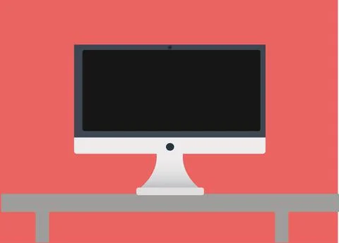 White Computer Desktop on Pink Background. Flat Design. Illustrazione stock