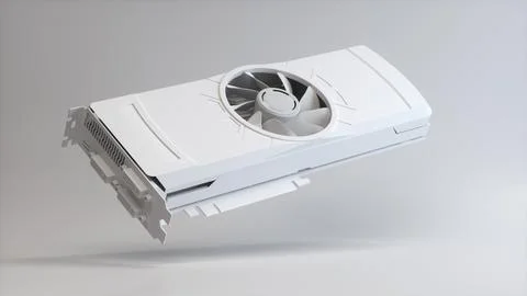 White Computer Graphic Video Card on a Gray Studio Background. Stock Illustration