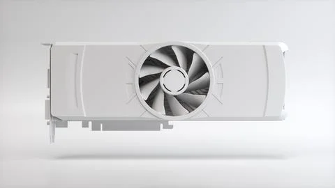 White Computer Graphic Video Card on a Gray Studio Background. 3D Render. Stock Illustration