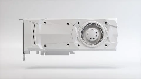White Computer Graphic Video Card 1080 on a Gray Studio Background. Stock Illustration