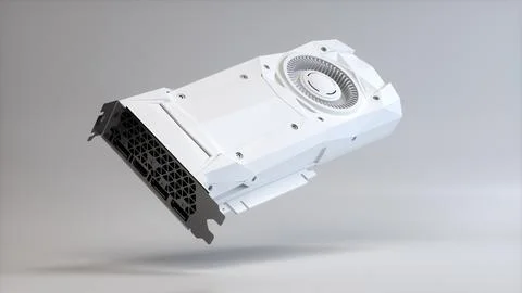 White Computer Graphic Video Card GTX 1080 on a Gray Studio Background. Stock Illustration