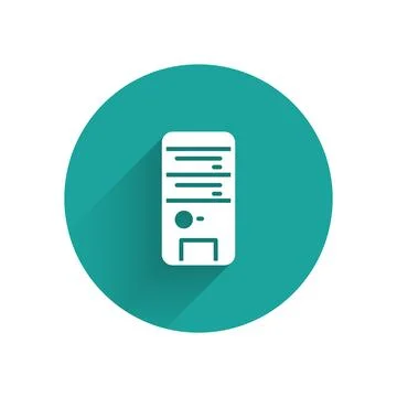 White Computer icon isolated with long shadow. PC component sign. Green circle Stock-Illustration