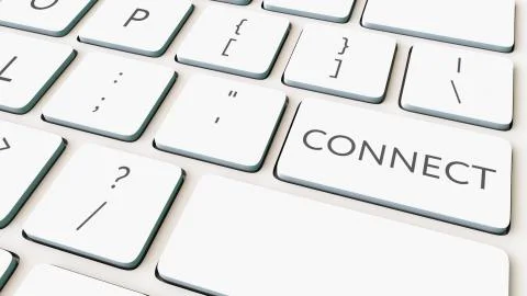 White computer keyboard and connect key. Conceptual 3D rendering Stock Illustration