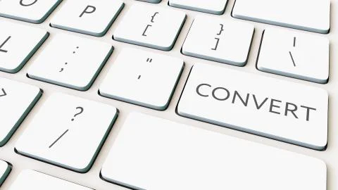 White computer keyboard and convert key. Conceptual 3D rendering Illustrazione stock