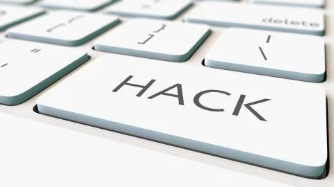 White computer keyboard and hack key, shallow focus. Conceptual 3D rendering Ilustración de archivo