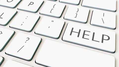 White computer keyboard and help key. Conceptual 3D rendering Illustrazione stock