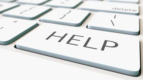 White computer keyboard and help key, shallow focus. Conceptual 3D rendering Ilustración de archivo