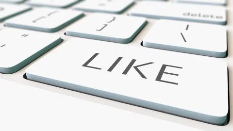 White computer keyboard and like key, shallow focus. Conceptual 3D rendering Ilustración de archivo