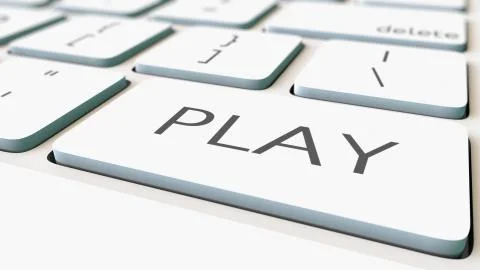 White computer keyboard and play key, shallow focus. Conceptual 3D rendering Ilustración de archivo