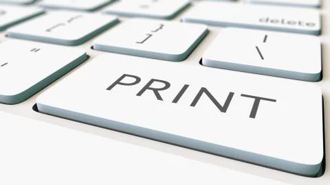 White computer keyboard and print key, shallow focus. Conceptual 3D rendering Ilustración de archivo