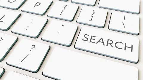 White computer keyboard and search key. Conceptual 3D rendering Stock Illustration