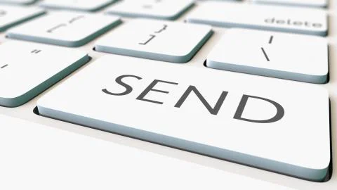 White computer keyboard and send key, shallow focus. Conceptual 3D rendering Ilustración de archivo