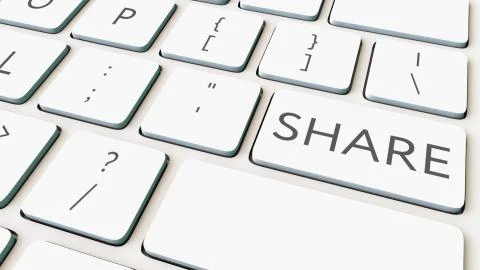 White computer keyboard and share key. Conceptual 3D rendering Stock Illustration