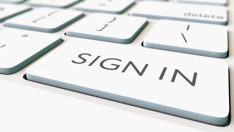 White computer keyboard and sign in key, shallow focus. Conceptual 3D rendering Ilustración de archivo