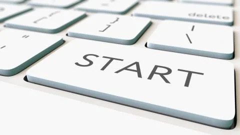 White computer keyboard and start key, shallow focus. Conceptual 3D rendering Ilustración de archivo