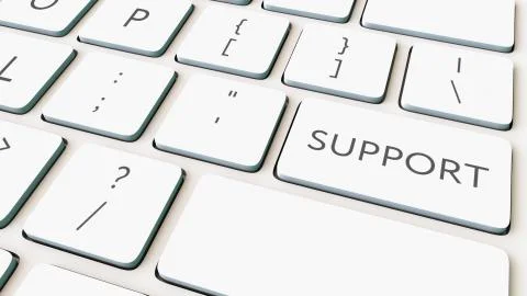 White computer keyboard and support key. Conceptual 3D rendering Stock Illustration