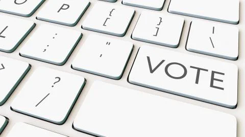 White computer keyboard and vote key. Conceptual 3D rendering Illustrazione stock