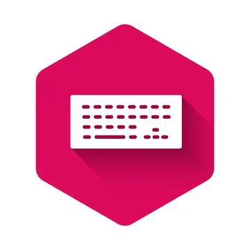 White Computer keyboard icon isolated with long shadow. PC component sign. Pink Stock-Illustration
