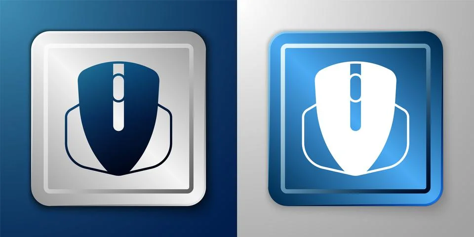 White Computer mouse gaming icon isolated on blue and grey background. Optical Stock Illustration