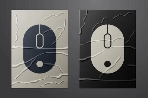 White Computer mouse icon isolated on crumpled paper background. Optical with Stock Illustration