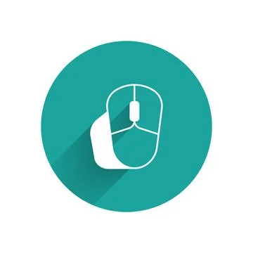 White Computer mouse icon isolated with long shadow background. Optical wit.. Stock Illustration