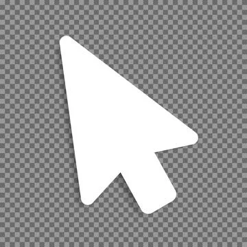 A white computer mouse pointer icon with a shadow on a transparent background. Illustrazione stock