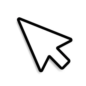 A white computer mouse pointer icon with a black outline on a white background. Illustrazione stock