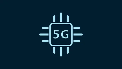 White Computer processor 5G with microcircuits CPU icon isolated on blue Stock Footage 230060606