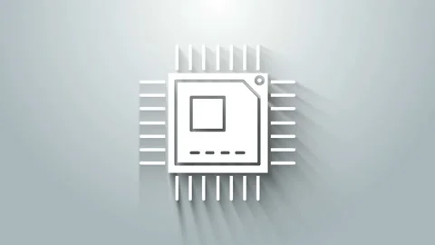 White Computer processor with microcircuits CPU icon isolated on grey background Stock Footage 145737470