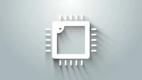 White Computer processor with microcircuits CPU icon isolated on grey background Stock Footage 145990717
